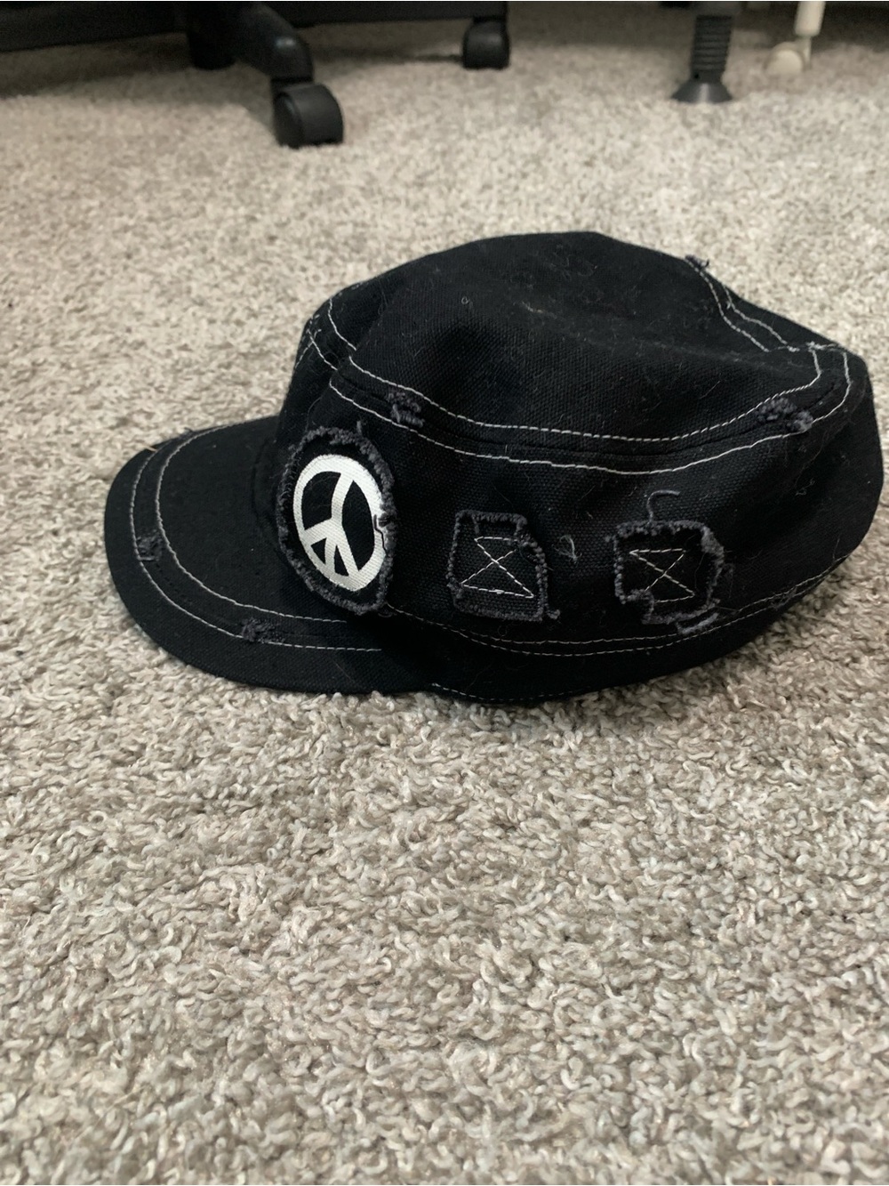 Y2K Black Peace Sign Emo Cadet Cap - Picture 2 of 5